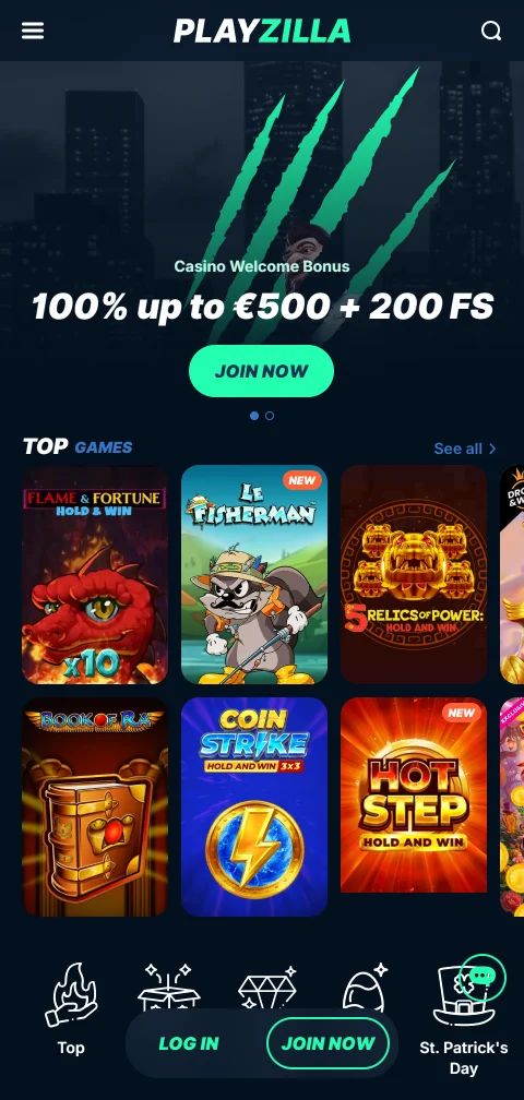 Playzilla Casino im mobilen Browser auf dem Smartphone ohne App