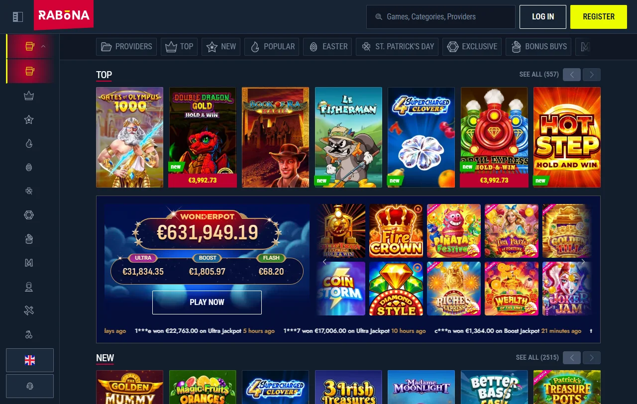 Rabona Casino Willkommensbonus mit 100 % Einzahlungsbonus und 200 Free Spins