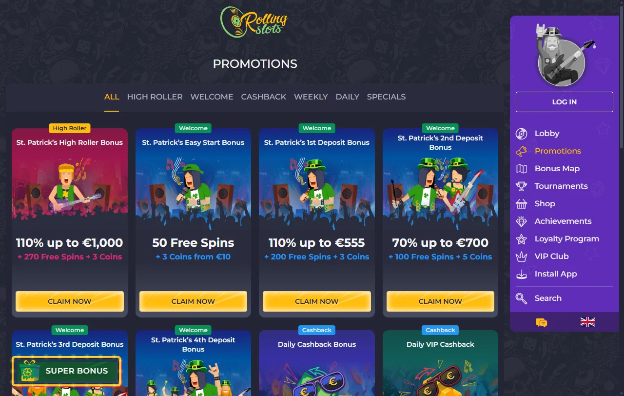 Spielbibliothek von Rolling Slots Casino mit Slots von Pragmatic Play und NetEnt