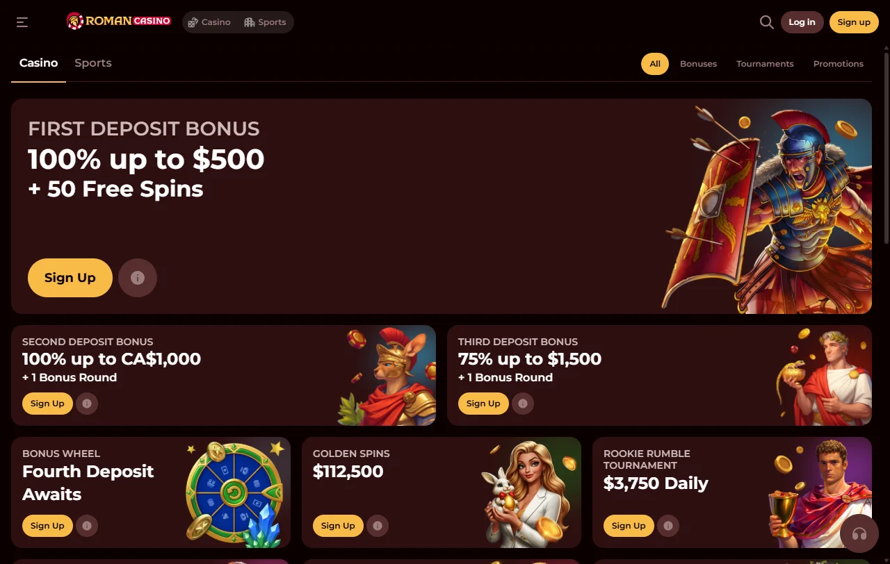 Spielelobby von Roman Casino mit über 6