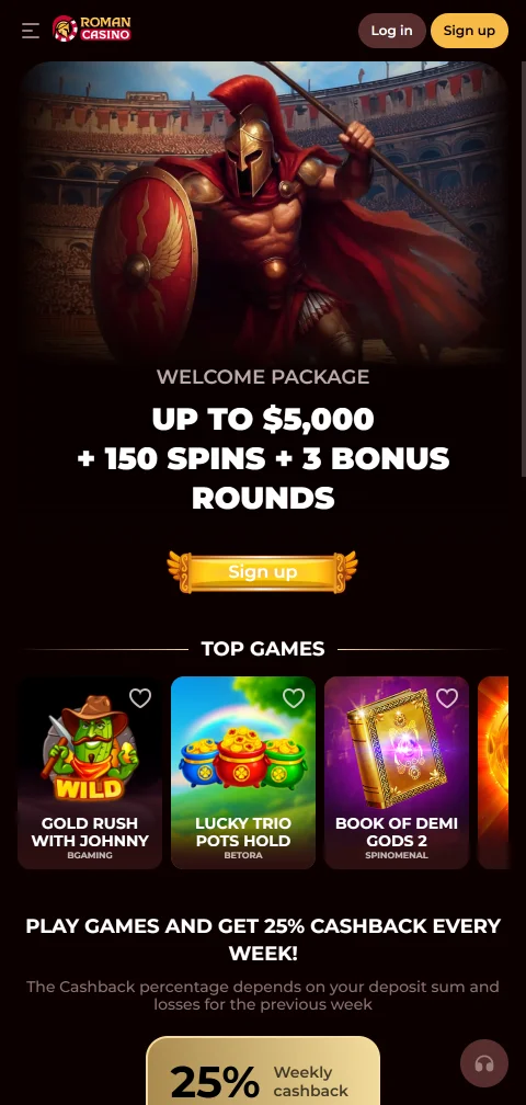 Roman Casino im mobilen Browser mit Zugriff auf Kasse und Live-Chat