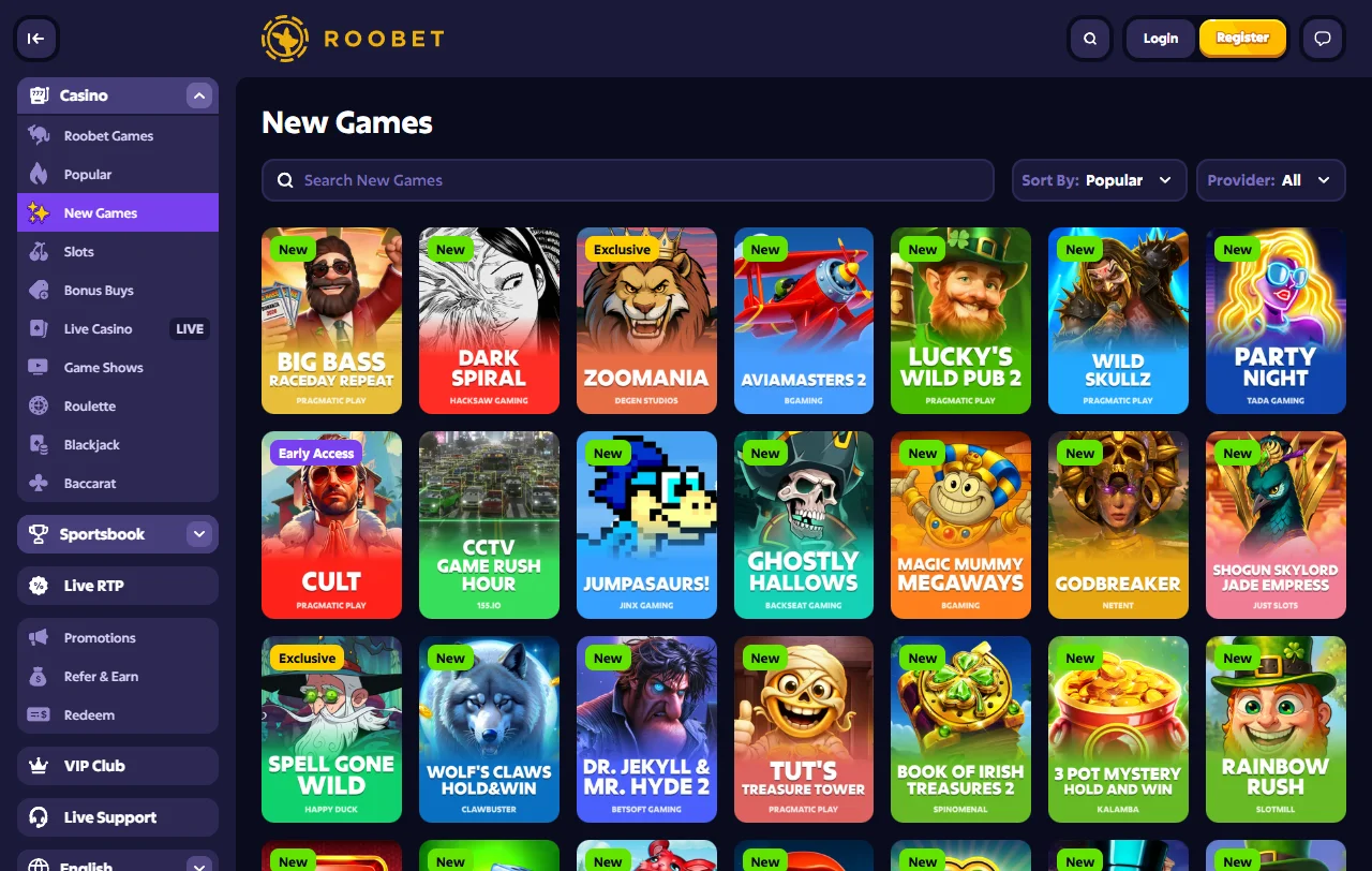 Roobet Willkommens-Cashback mit 20 Prozent auf Nettoverluste der ersten Woche