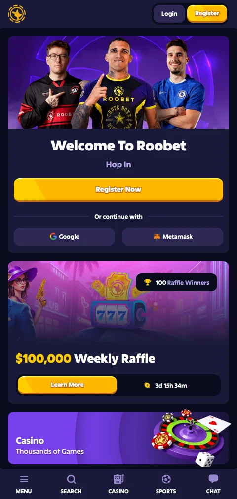Roobet mobile Web-App im Browser mit Lobby und Originals