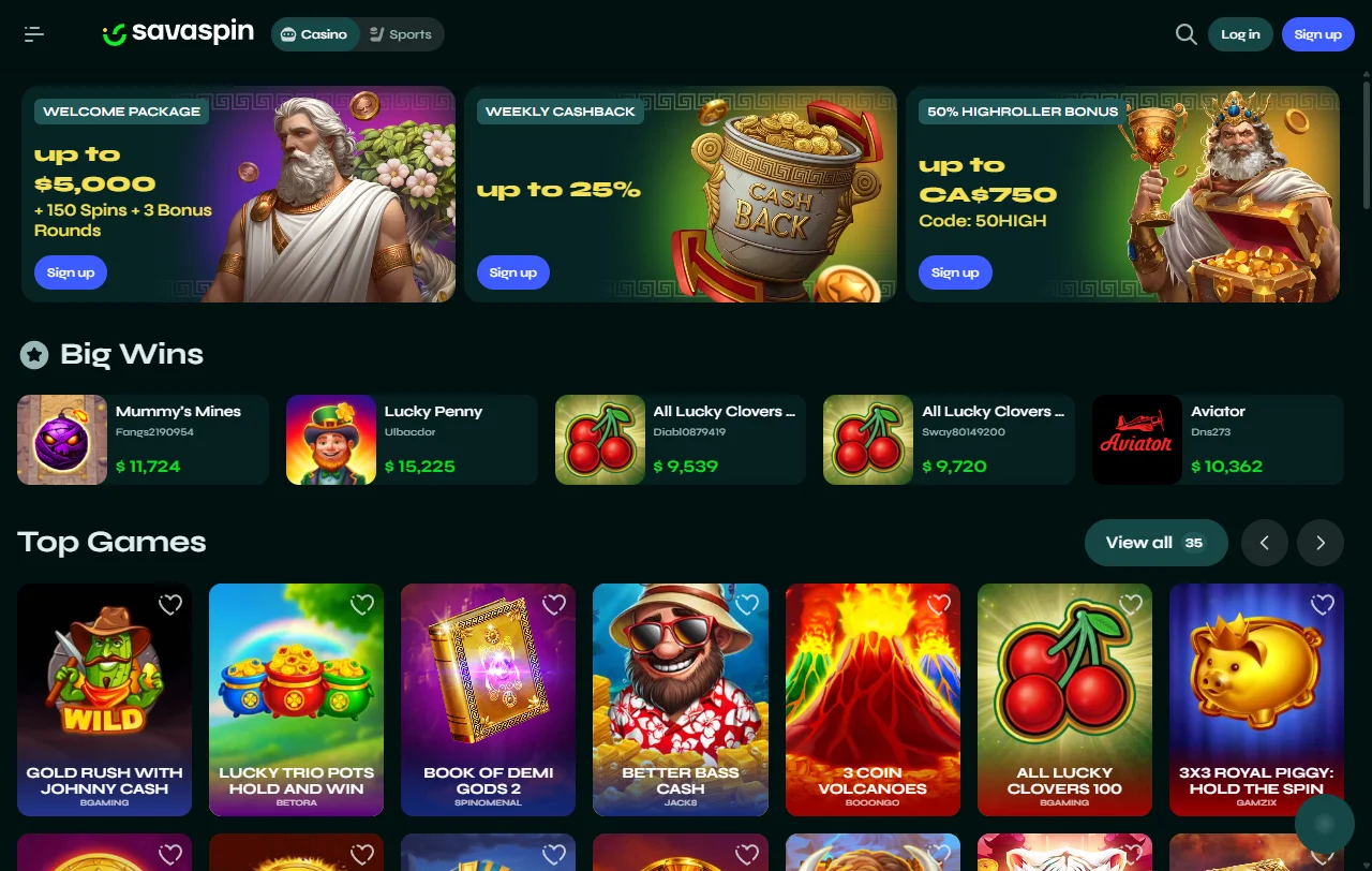 Savaspin Casino im Überblick mit Casino und Sportwetten auf einer Plattform für Schweizer Spieler