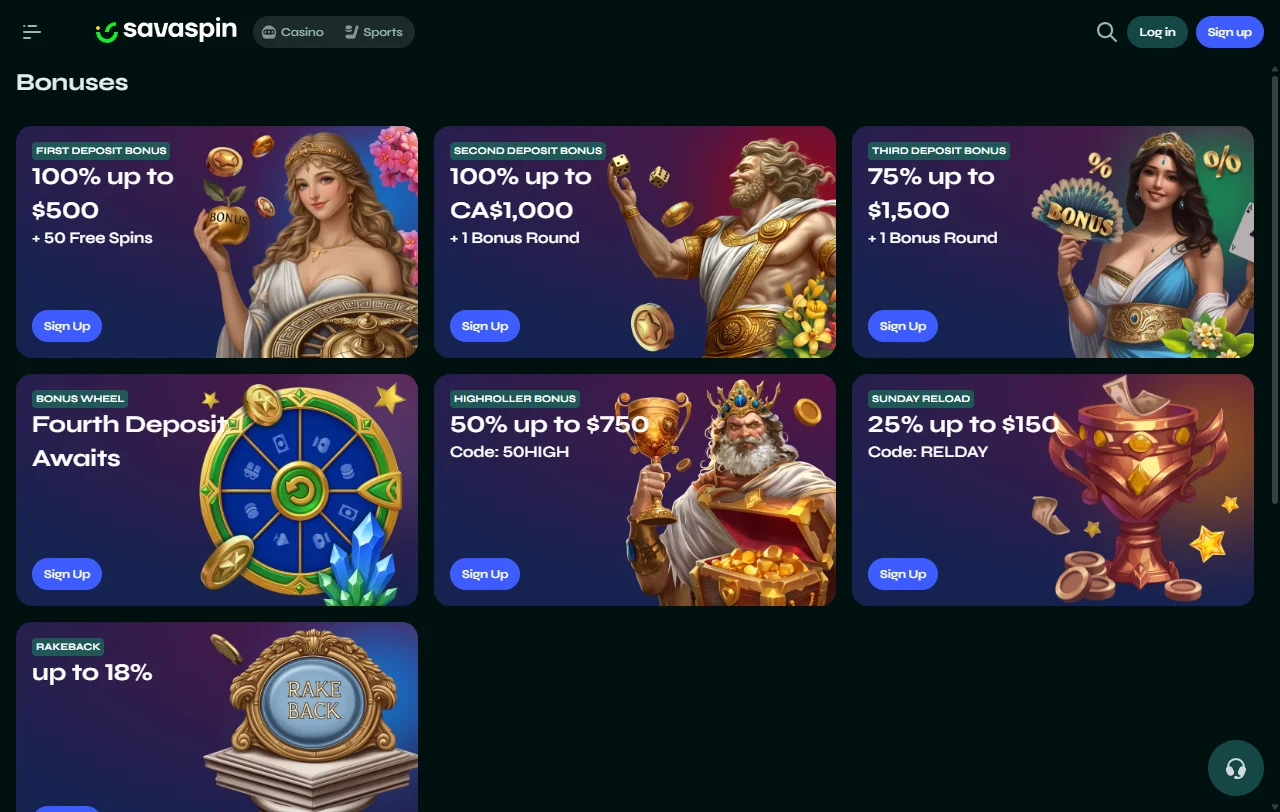 Spielauswahl bei Savaspin Casino mit über 6