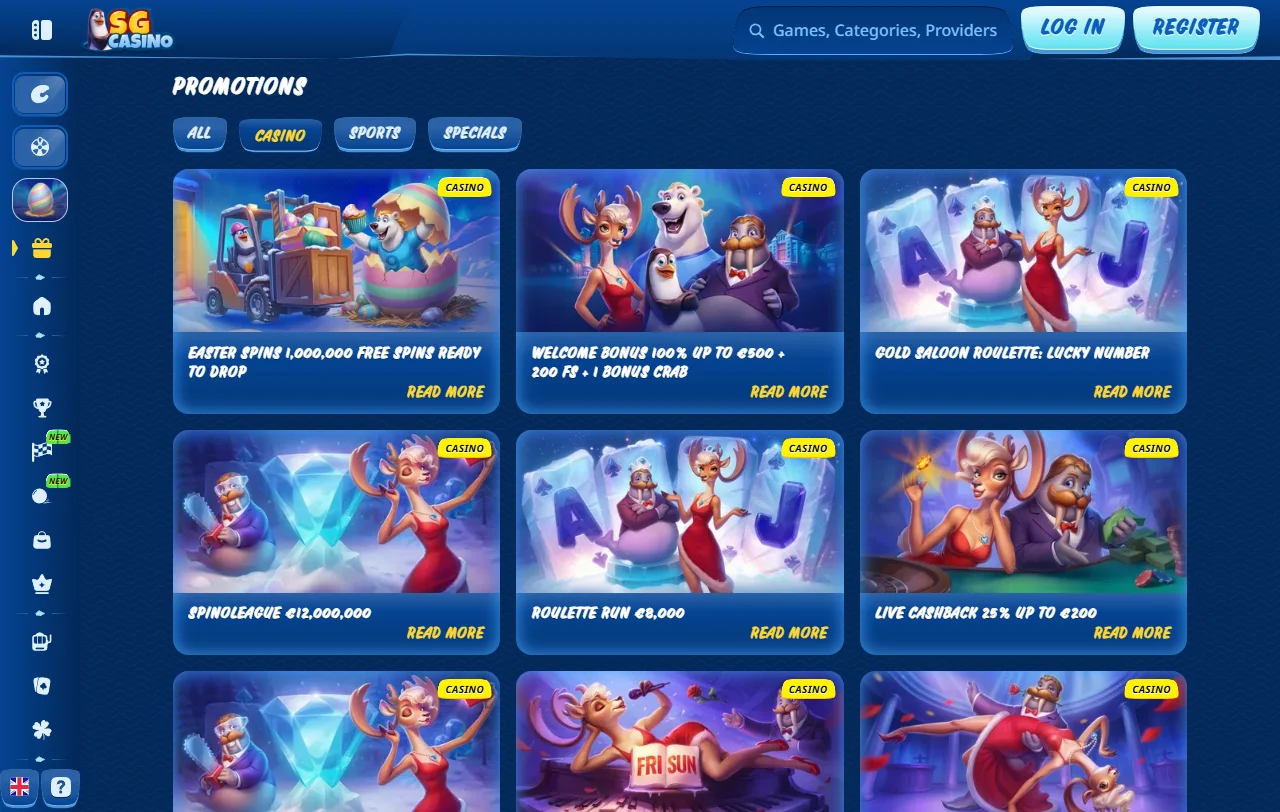 Spielauswahl bei SG Casino mit über 7