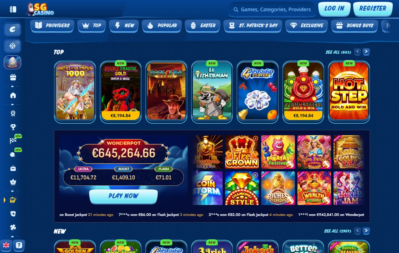 Willkommensbonus von SG Casino mit 100 % und 200 Free Spins