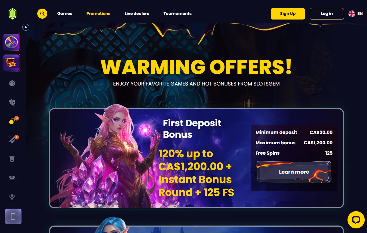 Slotsgem Casino Spielauswahl mit über 22