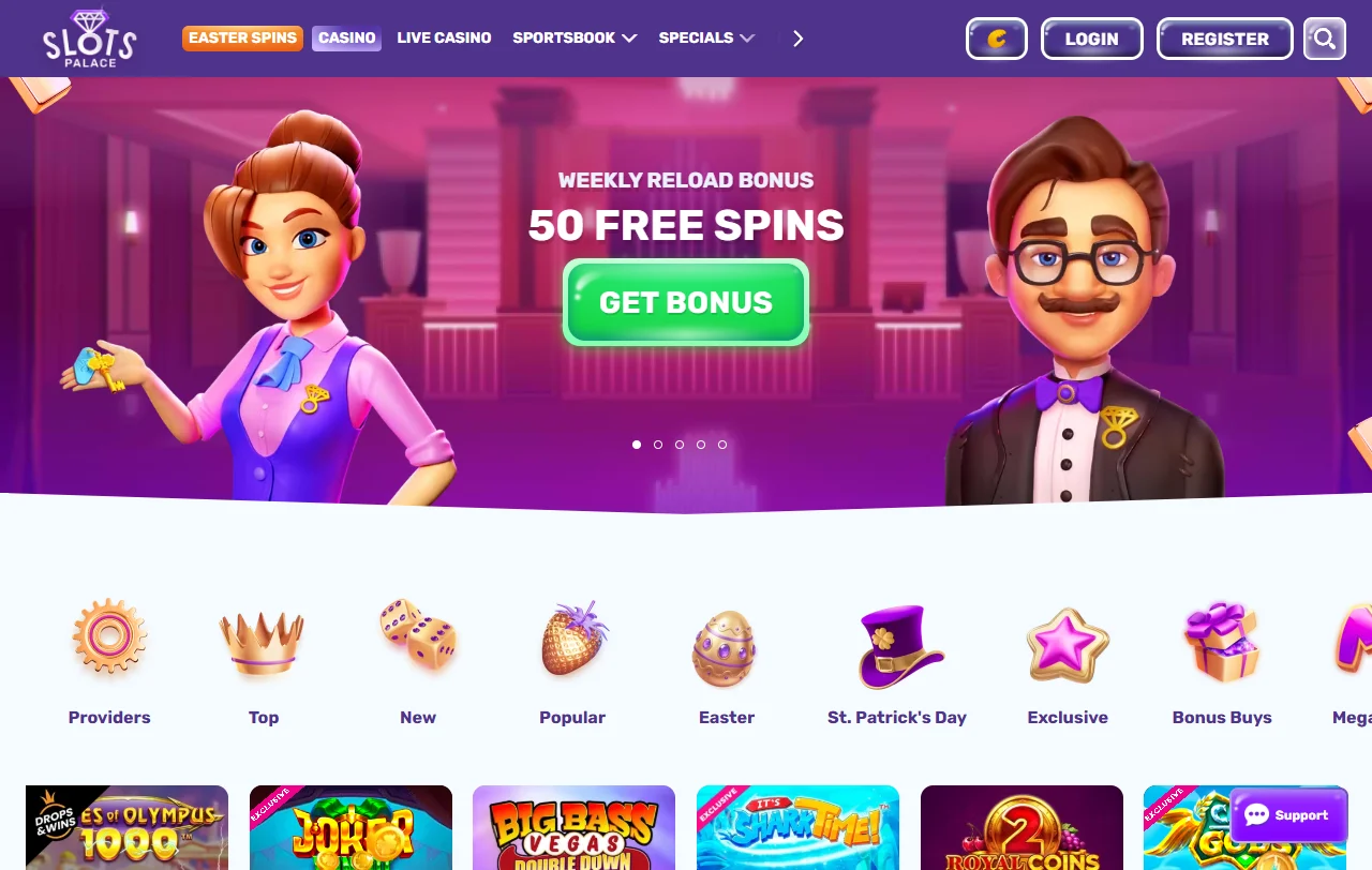 Willkommenspaket von Slots Palace Casino über drei Einzahlungen mit 35x Wagering