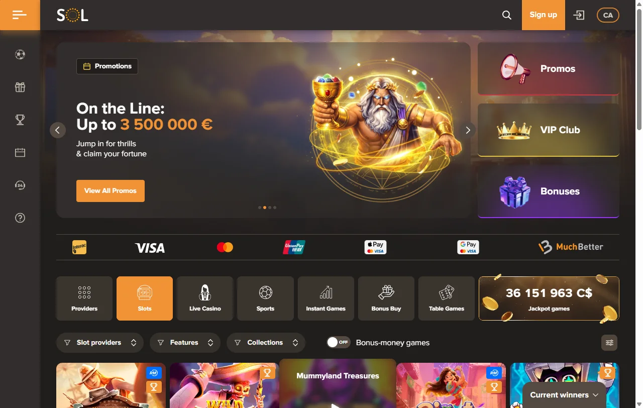 Slot-Katalog von Sol Casino mit Titeln von NetEnt, Play
