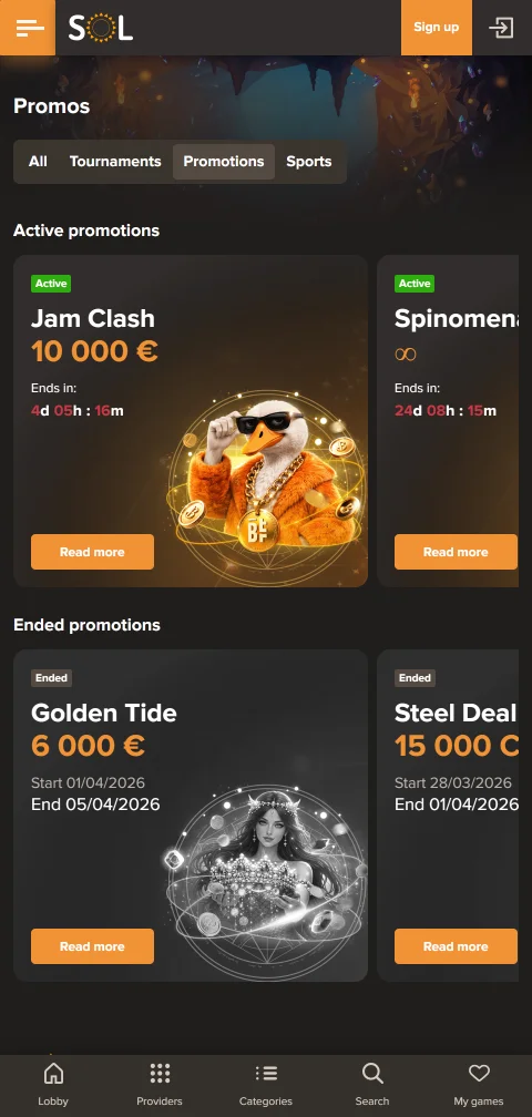Lizenzangaben und SSL-Hinweis von Sol Casino im Footer der mobilen Version