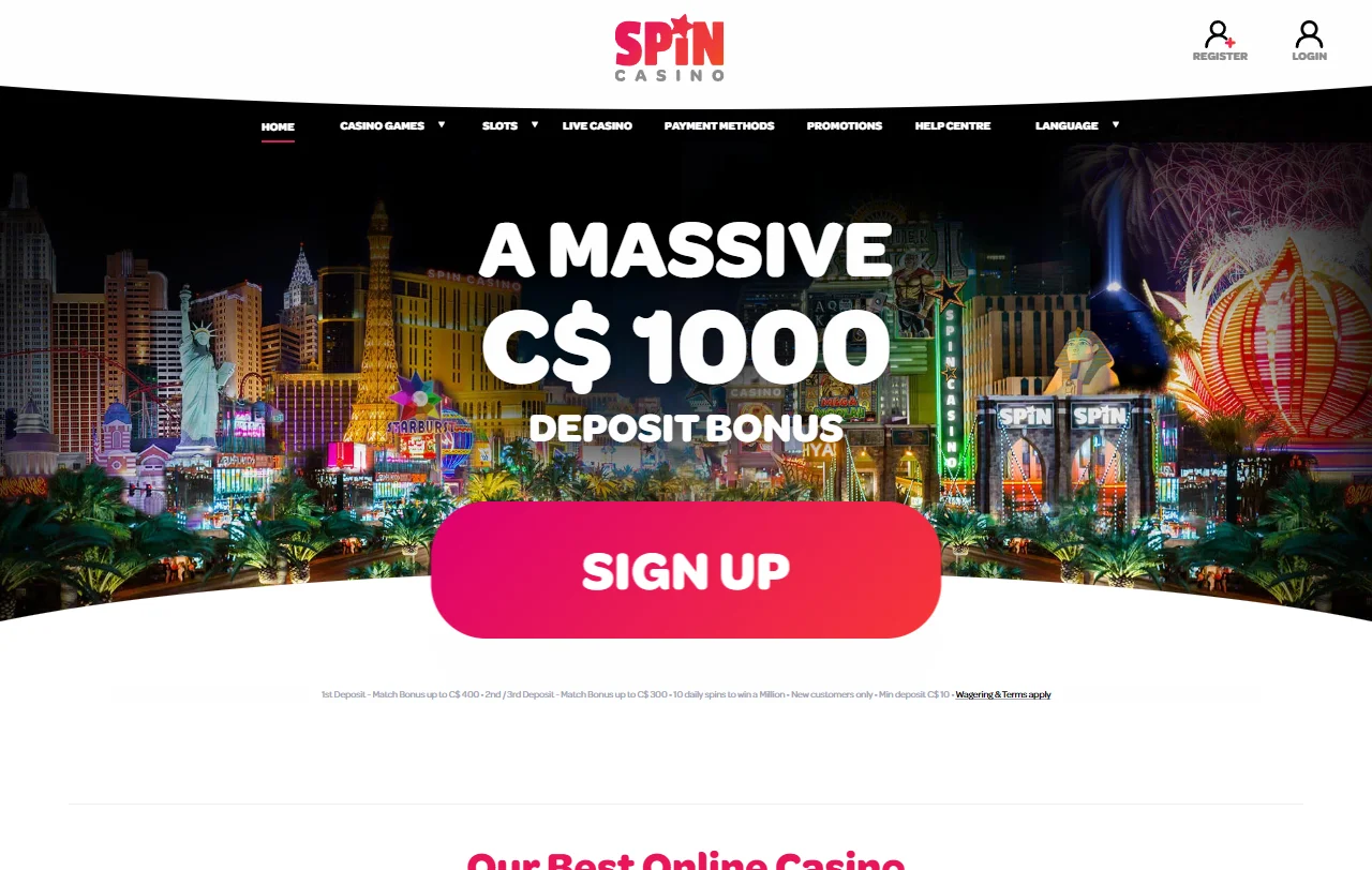 Spin Casino Startseite mit Lobby, Kontobereich und aktuellen Aktionen im Überblick