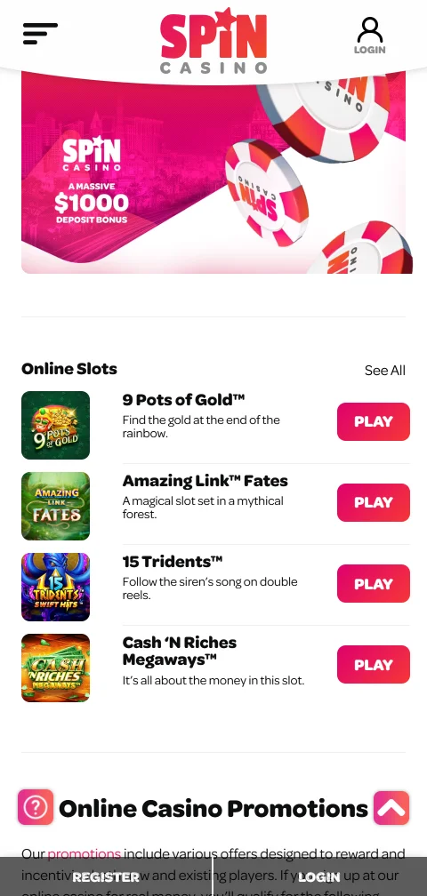 Spin Casino im mobilen Browser mit Spielen und Kontofunktionen auf dem Smartphone