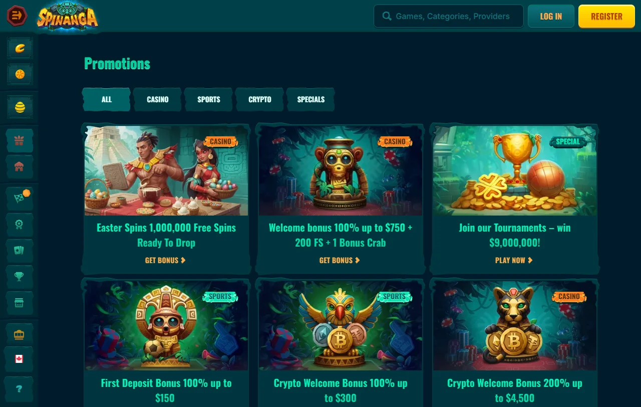 Spinanga Spielbibliothek mit Slots von Pragmatic Play, Play
