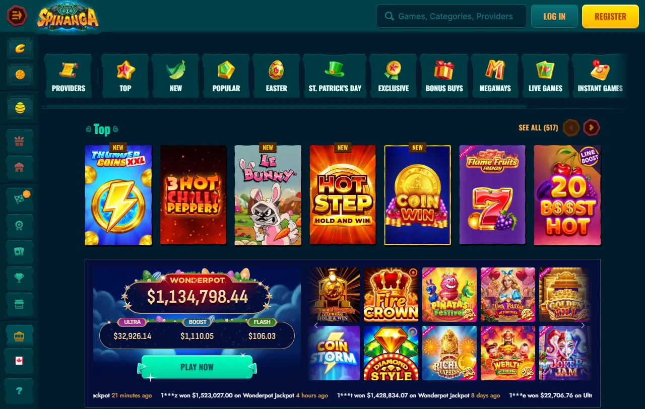 Spinanga Bonusbereich mit Willkommenspaket bis CHF 550 und 200 Free Spins