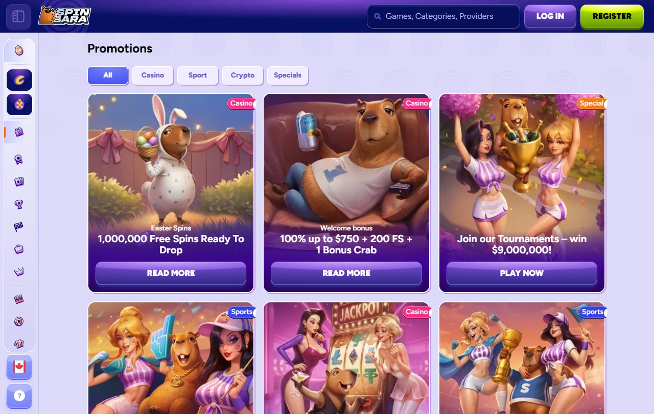 Spielauswahl bei SpinBara Casino mit über 11