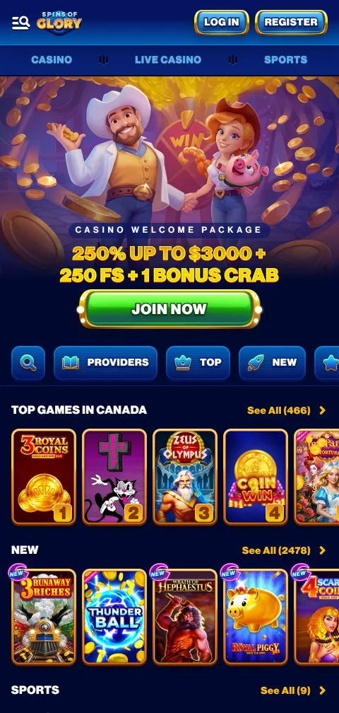 Spins of Glory Casino als Progressive Web App im mobilen Browser