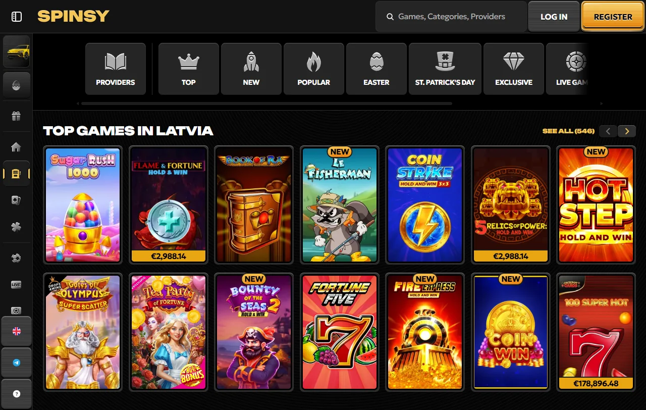 Spinsy Casino Willkommensbonus mit 100 % bis EUR 500 und 200 Free Spins