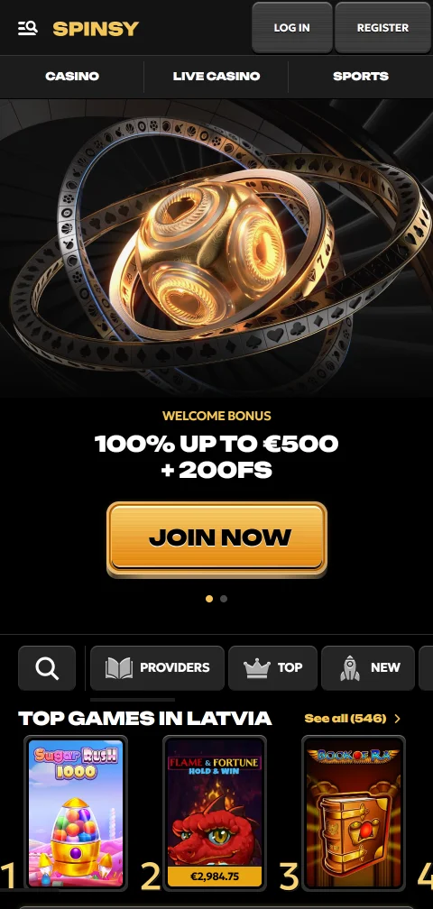 Spinsy Casino mobile Browserversion auf dem Smartphone ohne native App