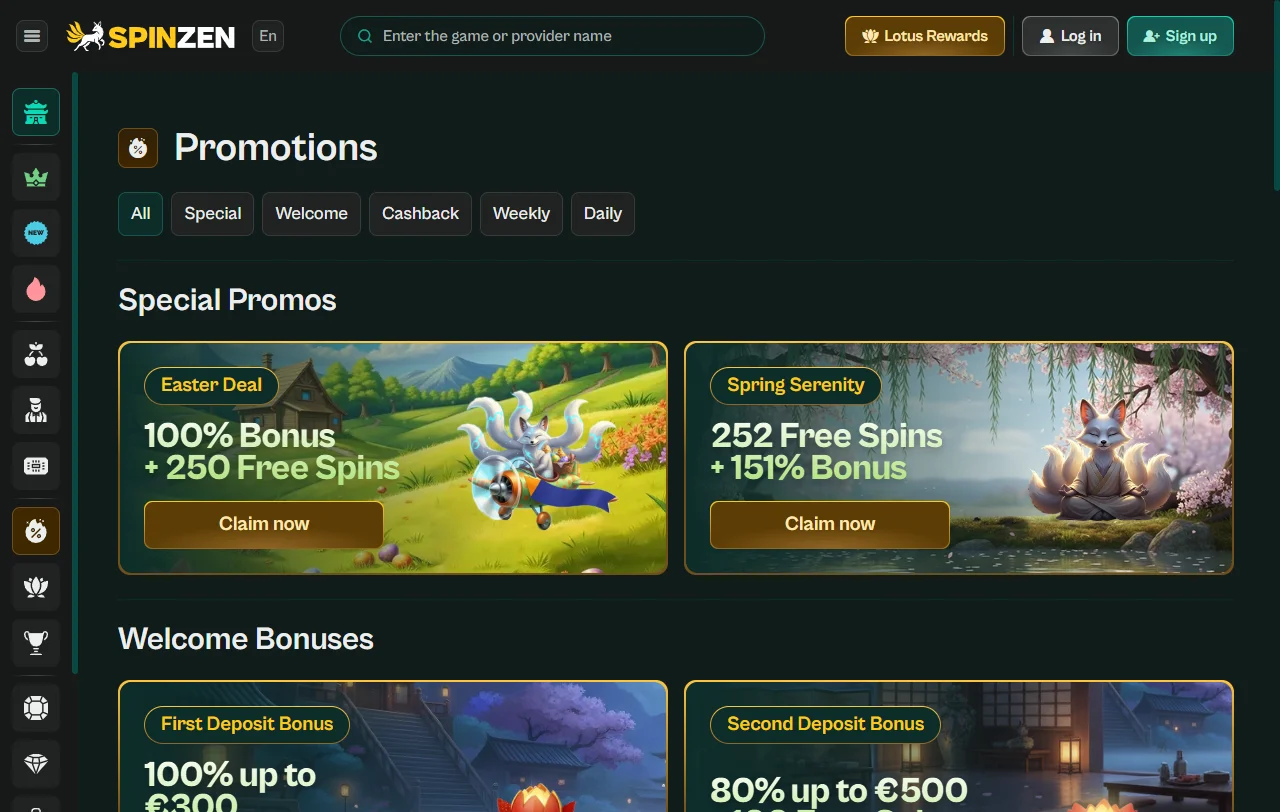 Spielauswahl bei Spinzen Casino mit Slots von Pragmatic Play und NetEnt
