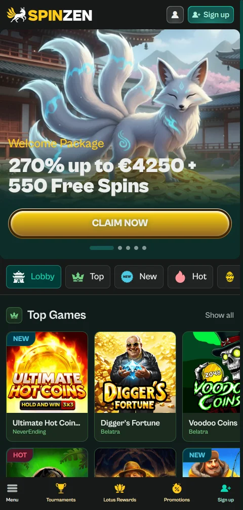 Spinzen Casino im mobilen Browser auf dem Smartphone ohne native App