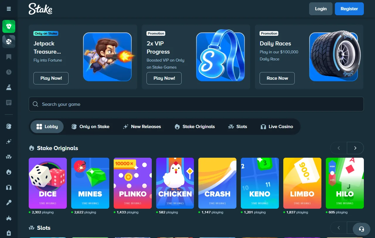 Spielbibliothek von Stake Casino mit Stake Originals und über 4