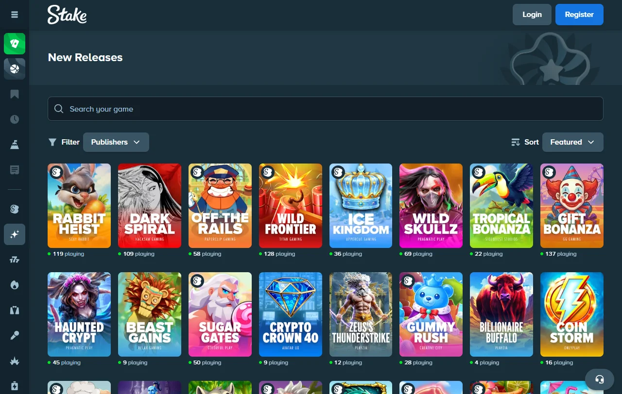 Bonusbereich von Stake Casino mit Promo-Code-Angebot und VIP Club