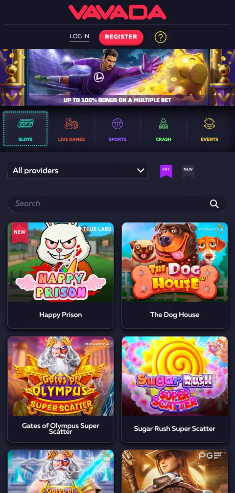 Mobile Version von Vavada Casino im Smartphone-Browser mit Spielrubriken