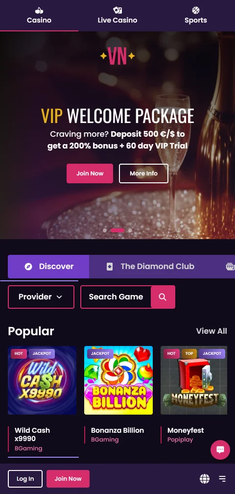 VegasNow Casino als HTML5-Browserversion auf Smartphones ohne native App
