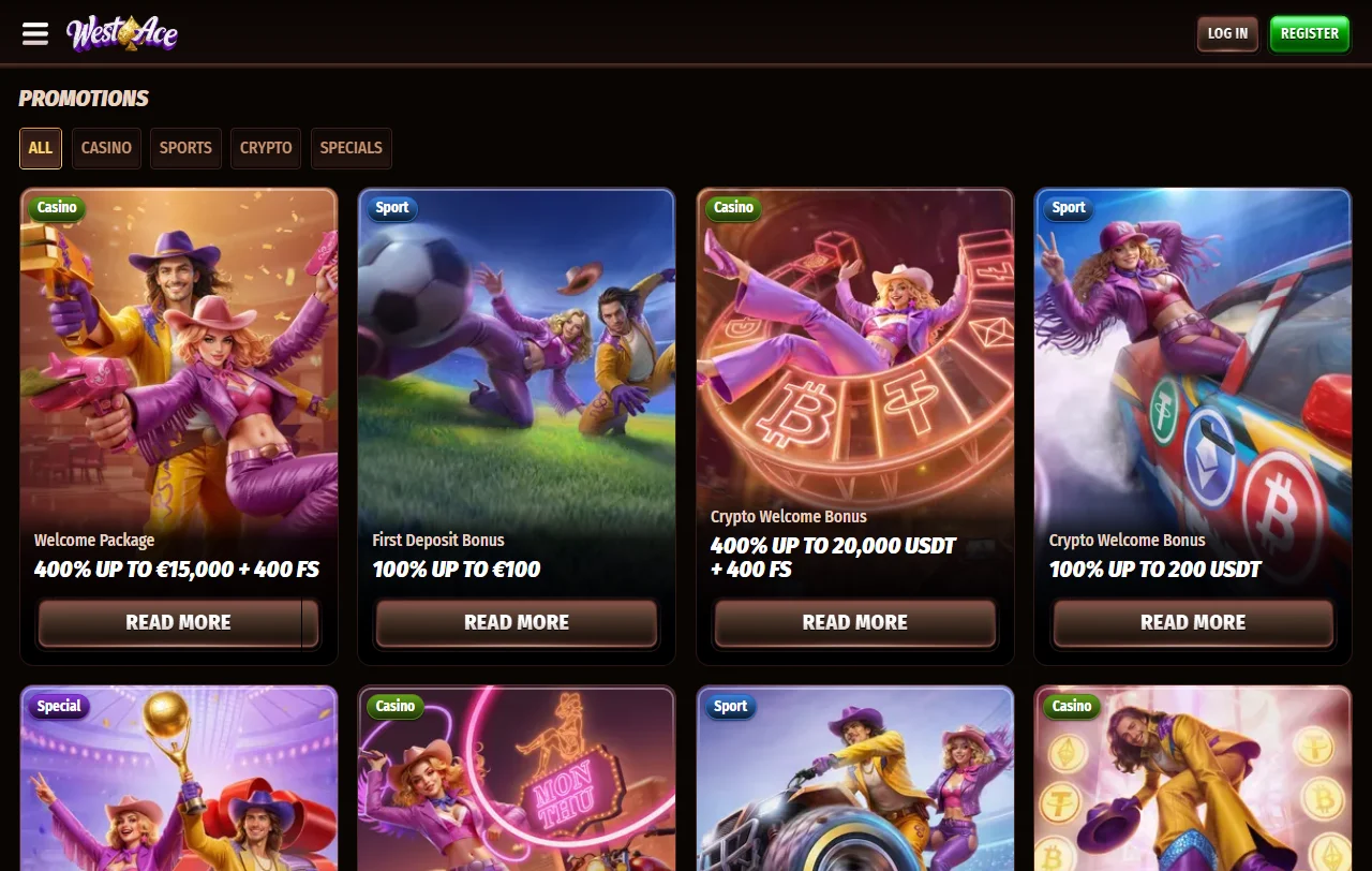 Willkommenspaket von Westace Casino über drei Einzahlungen mit 150 Free Spins