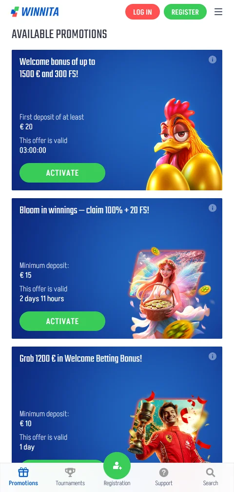 Lizenzangaben und SSL-Verschlüsselung von Winnita Casino in der mobilen Ansicht