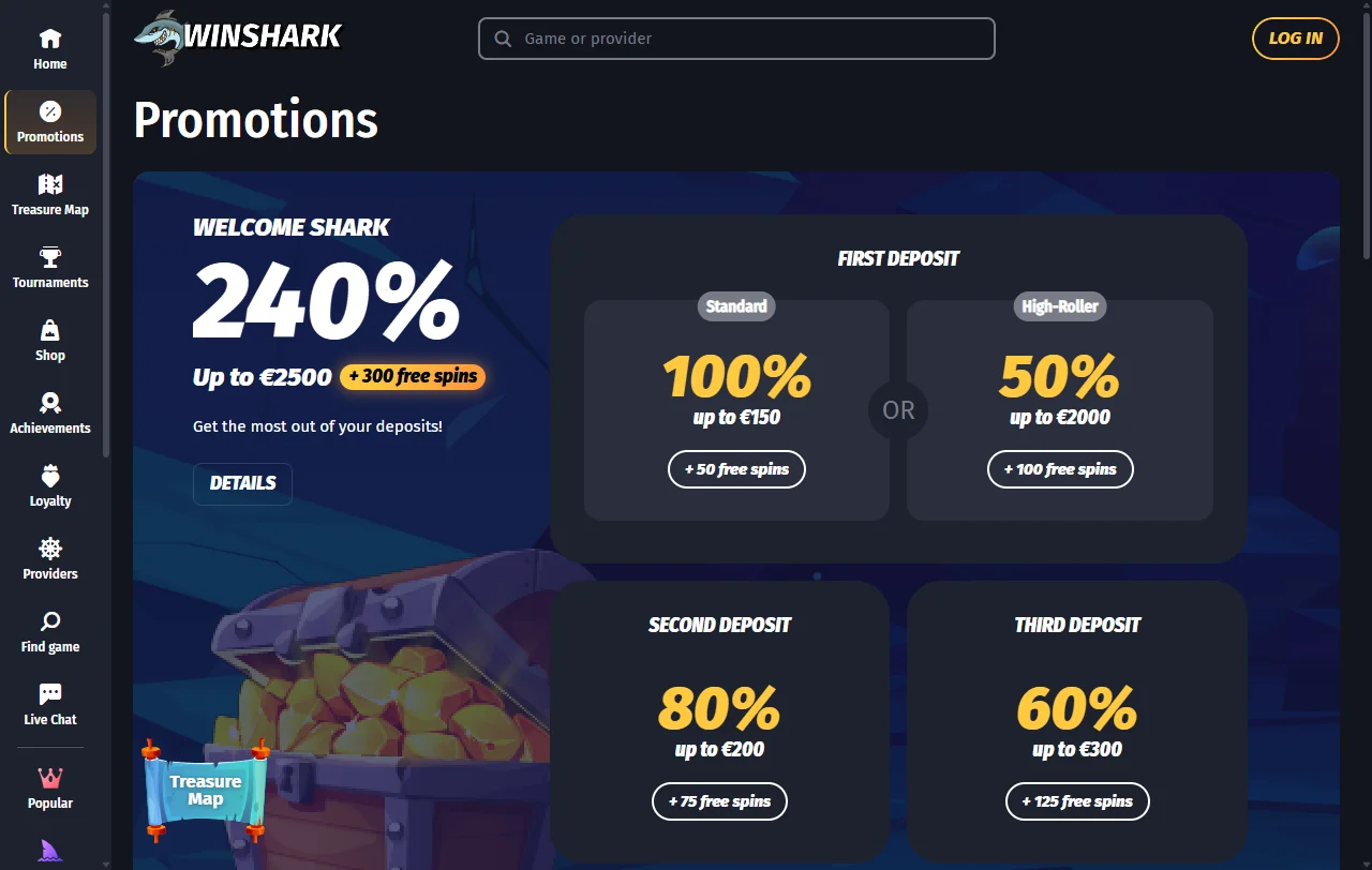 Spielebibliothek von Winshark Casino mit Slots von Pragmatic Play und NetEnt