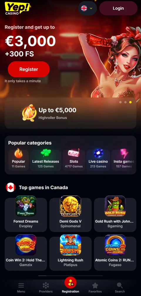 YEP Casino mobil mit App für Android und iOS