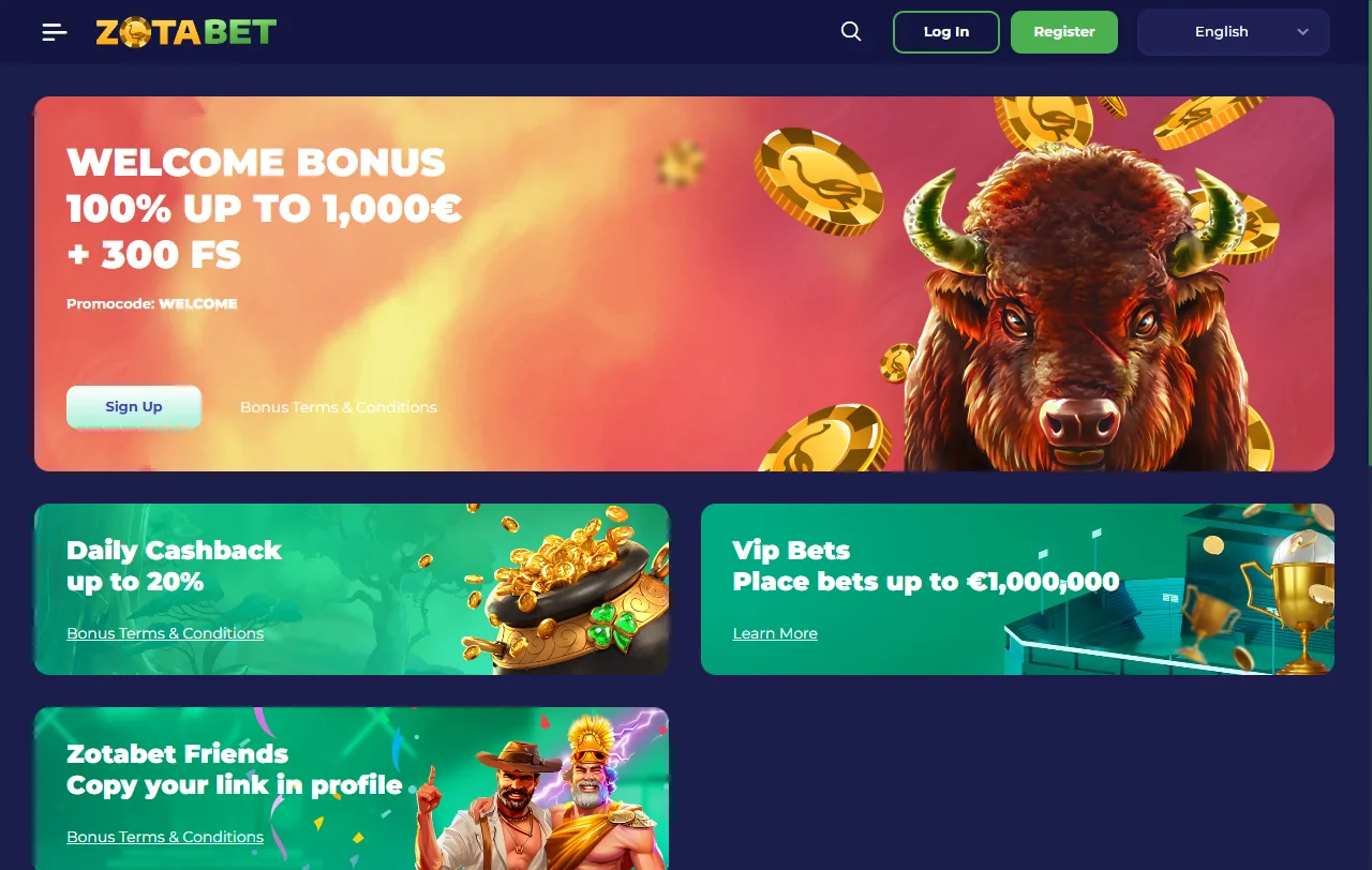 ZotaBet Casino Spielauswahl mit Slots von Pragmatic Play und Play