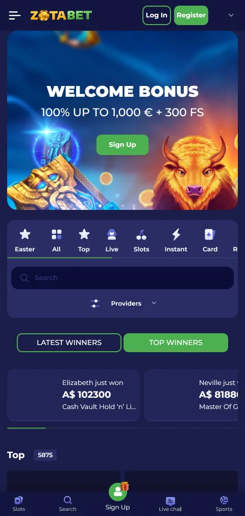 ZotaBet Casino als Web-App auf dem Smartphone mit Live-Casino-Tischen
